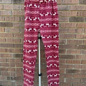 Icon Apparel Fleece Leggings Fair Isle Red White Christmas Reindeer Winter M/L